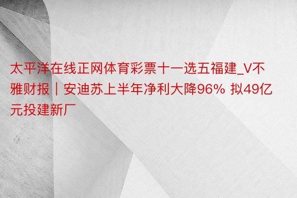 太平洋在线正网体育彩票十一选五福建_V不雅财报｜安迪苏上半年净利大降96% 拟49亿元投建新厂