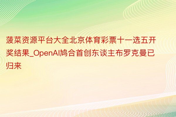 菠菜资源平台大全北京体育彩票十一选五开奖结果_OpenAI鸠合首创东谈主布罗克曼已归来