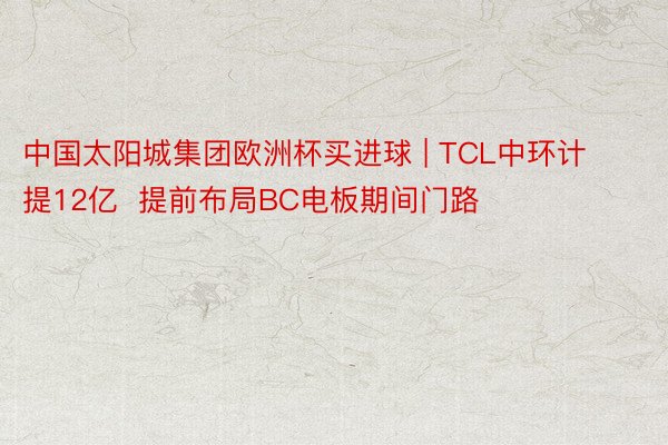 中国太阳城集团欧洲杯买进球 | TCL中环计提12亿  提前布局BC电板期间门路